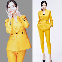 2022 Spring Autumn New Fashion Casual Yellow Suit Brief Suit Womens Jacket 90% Pants Little West Suit Two Sets