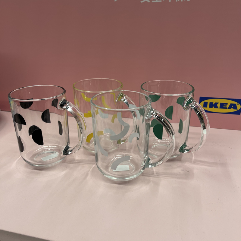 Ikea Genuine Heat-Resistant Transparent Glass Cup for Milk, Juice, and Drinks with Handle, Skysto Ikea Genuine Heat-Resistant Transparent Glass Cup for Milk, Juice, and Drinks with Handle, Skysto