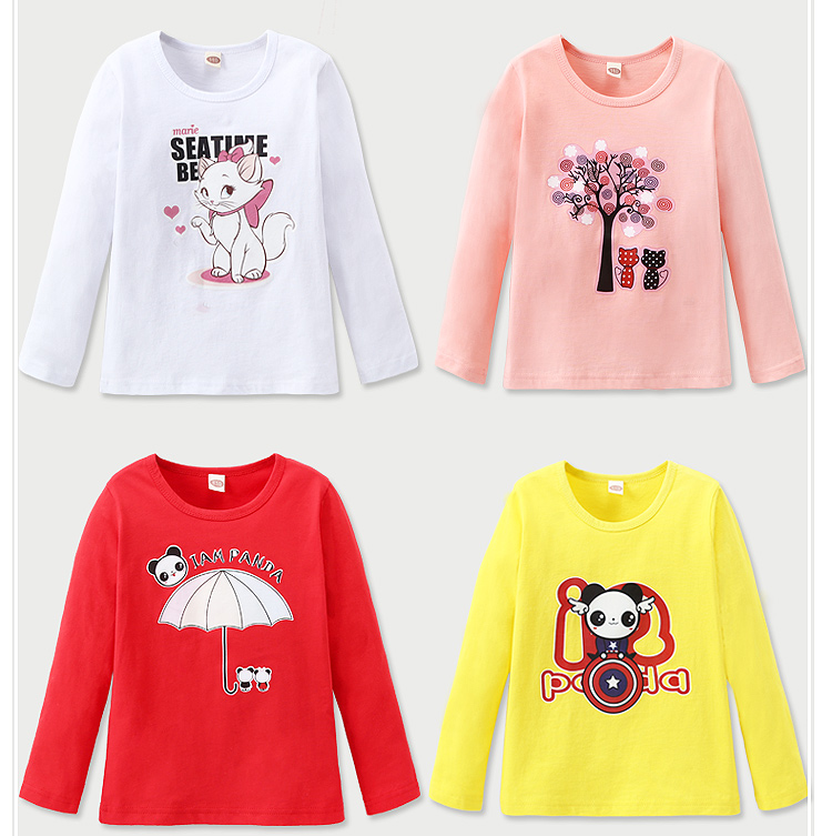 Mùa thu và mùa đông trẻ em Áo phông bé gái đáy quần bé gái mùa thu hoang dã Quần áo cotton dài tay cộng với nhung dày ao thun dai tay be trai