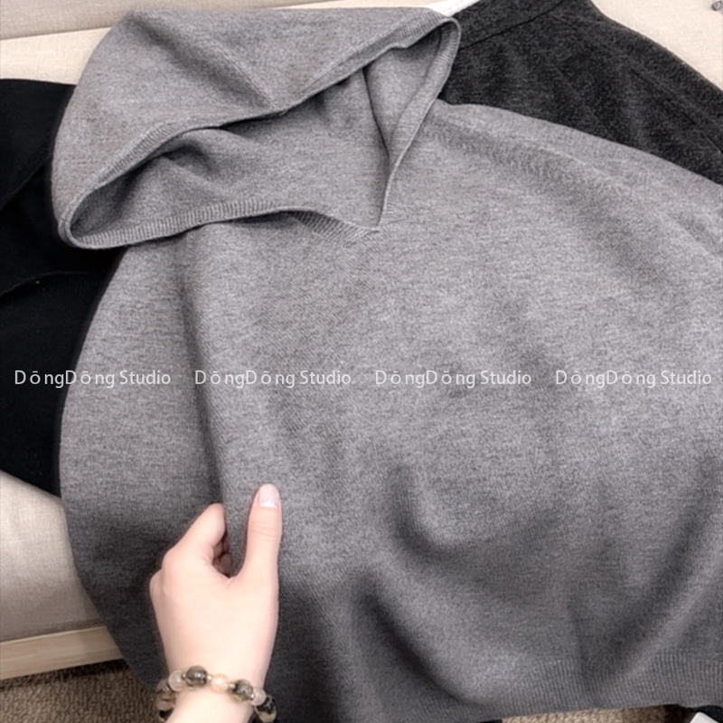 Solid Color Hoodie/Spring Style Early Adopter~ Long-Sleeved Knitted Versatile Hoodie [Length 55cm, Bust 94cm] 3308