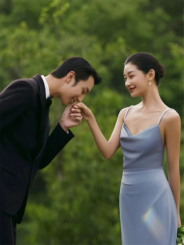 Синее свадебное платье для влюбленных, эффект подтяжки, крой «рыбий хвост»