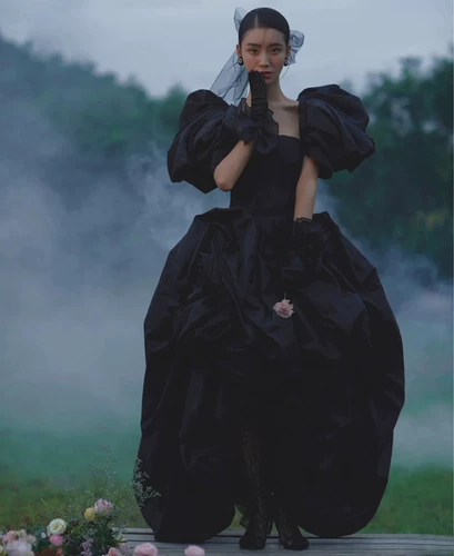 Черное свадебное платье для влюбленных, рукава фонарики