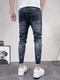 Men's jeans summer new trendy brand slim feet dark versatile trendy nine-point pants thin Korean version trousers