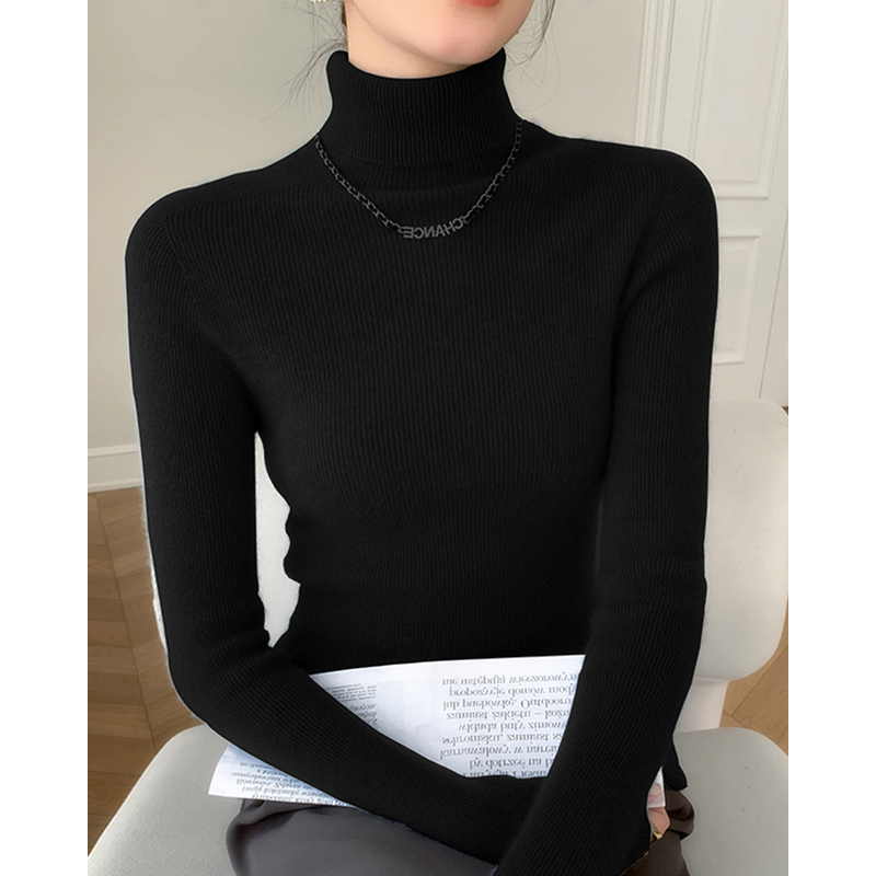 Autumn and Winter High-End Turtleneck Cashmere Knitwear for Women, Slim-Fitting Black Base Sweater, Stylish Top