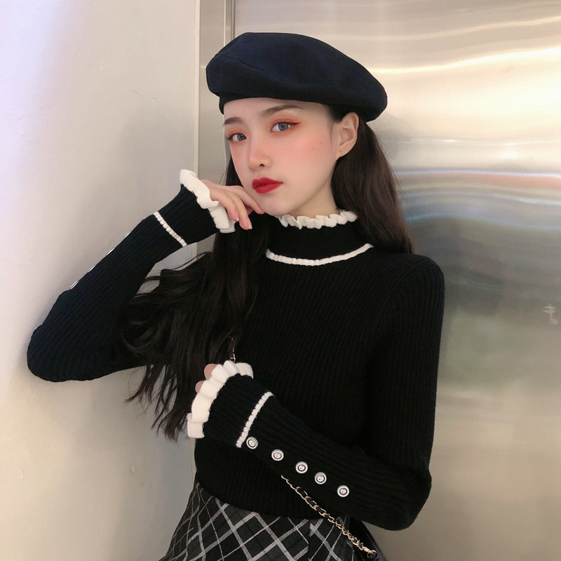 Long sleeve blouses knitted black short new women's clothing 2022 Undershirt Autumn Winter Sweater for the Spring and Autumn 100 lap