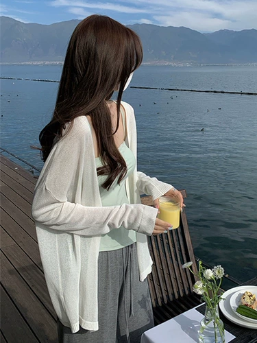 Шелковый трикотажный весенний кардиган, летняя куртка, платье-комбинация, тонкая накидка