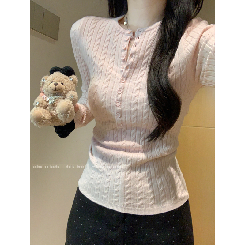 Pink Half-Open V-Neck Cable-Knit Long-Sleeve Sweater for Women, Early Autumn Slim-Fit Base Layer, 2026 Autumn Knit Top Pink Half-Open V-Neck Cable-Knit Long-Sleeve Sweater for Women, Early Autumn Slim-Fit Base Layer, 2026 Autumn Knit Top