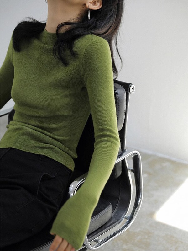 Half-Turtleneck Pullover Sweater for Women, Autumn and Winter Base Knitwear, Long-Sleeved, Stylish Inner Layer, Elegant Green High-End Top Half-Turtleneck Pullover Sweater for Women, Autumn and Winter Base Knitwear, Long-Sleeved, Stylish Inner Layer, Elegant Green High-End Top