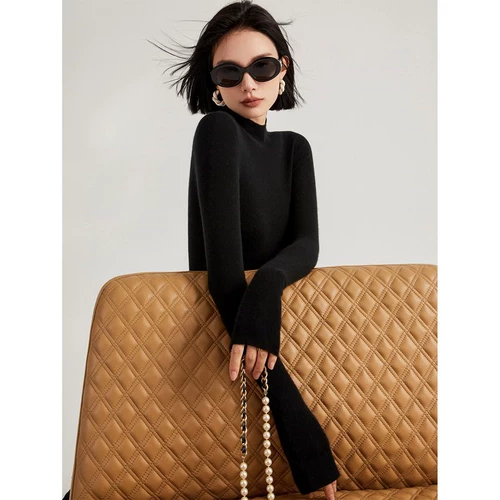 Базовый приятный телу осенний приталенный трикотажный удерживающий тепло свитер, французский стиль, в западном стиле, высокий воротник