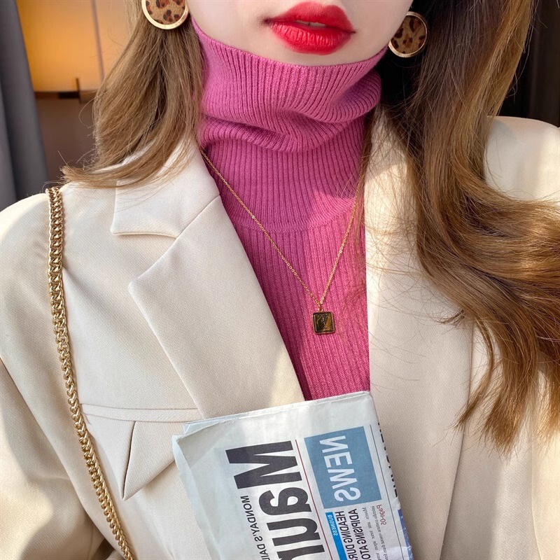 Pink Sweater for Women, Autumn and Winter 2026 New Style, Stylish, Slim-Fitting, Pullover, High-Neck, Layered Collar, Base Layer Shirt Pink Sweater for Women, Autumn and Winter 2026 New Style, Stylish, Slim-Fitting, Pullover, High-Neck, Layered Collar, Base Layer Shirt