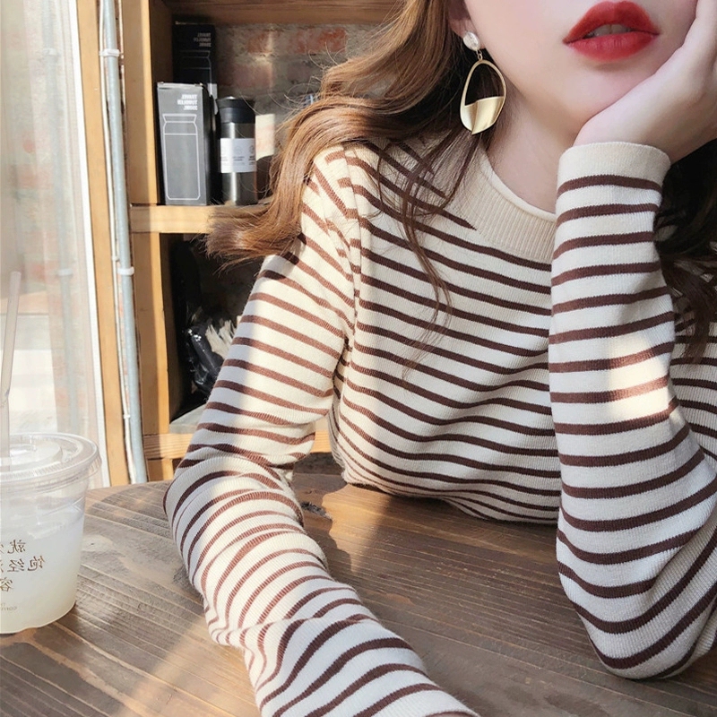 2026 Autumn and Winter Striped Base Shirt Knitwear Women's Long Sleeve Inner Layer Top Lazy Style Loose Outerwear Pullover Sweater 2026 Autumn and Winter Striped Base Shirt Knitwear Women's Long Sleeve Inner Layer Top Lazy Style Loose Outerwear Pullover Sweater
