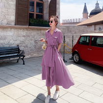 Irregular dress female 2021 new long waist thin purple temperament shirt skirt design sense minority