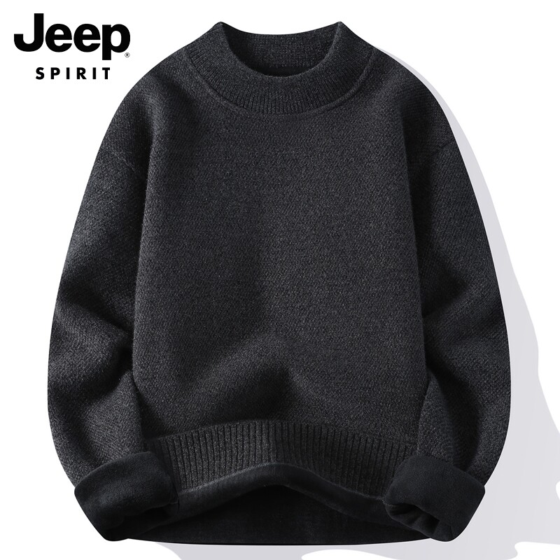 Jeep Gip Sweater Men's Winter New Loose Casual Half-High Neckline Clothing Integrated Suede Warm Knit Jersey Man-Taobao