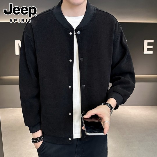 Jeep Fleece-Lined Jacket for Men, 2025 Winter Trendy Baseball Collar Casual Corduroy Sports Jacket for Men
