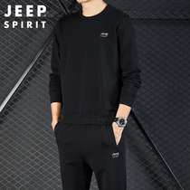 Jeep men's spring autumn fleece thick long sleeve t-shirt two piece casual men's sweatshirt suit trendy