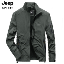 JEEP spring autumn mens jacket stand collar jacket windproof loose jacket young and middle-aged mens clothing mens clothing