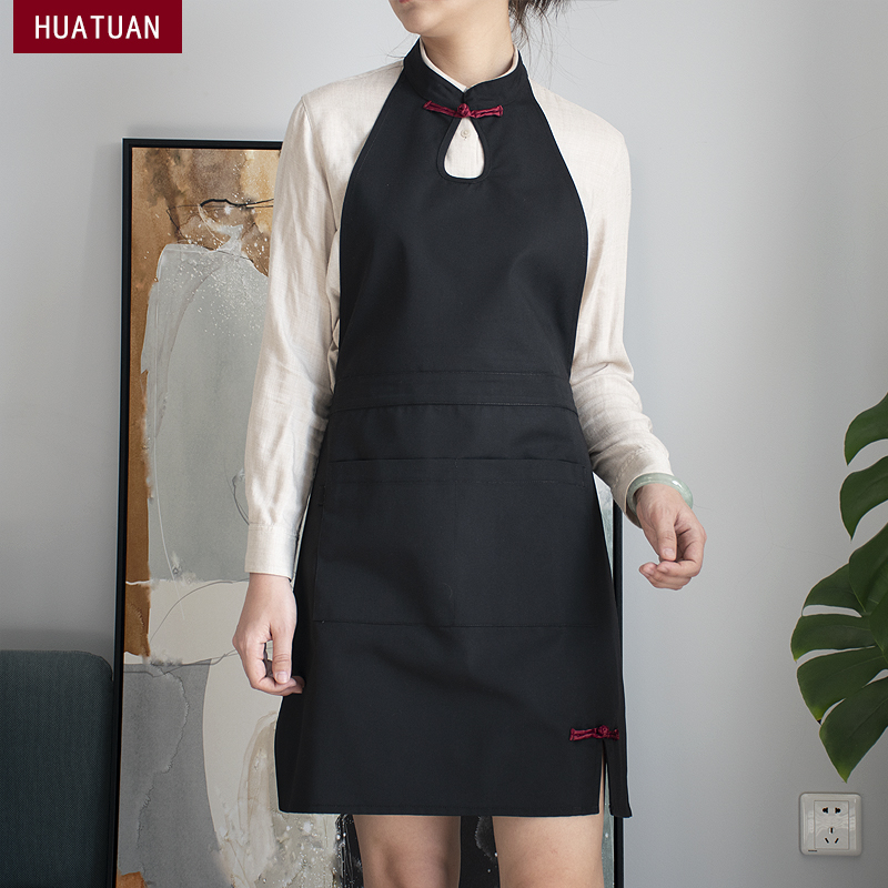 Apron waite wind Chinese restaurant kitchen waterproof canvas overalls female fashion male tea custom LOGO printing