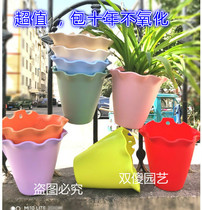 Large flowerpot thickened resin semicircular hanging wall-mounted environmental protection Roman Green drop basin hanging wall railing storage support