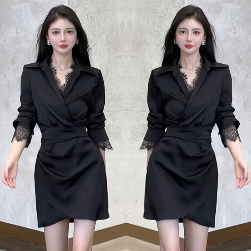 High-End and Elegant Goddess-Style Dress 2026 New Slimming Versatile Mid-Length Lace Sleeve Dress D0280 High-End and Elegant Goddess-Style Dress 2026 New Slimming Versatile Mid-Length Lace Sleeve Dress D0280
