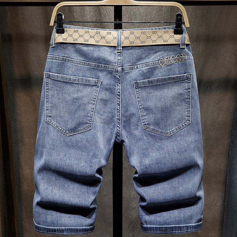 Summer thin Tide Card Denim Shorts Male 100 Lap Straight Barrel 50% Pants Men's Summer Men's 50% Pants Men Pants Horse Pants
