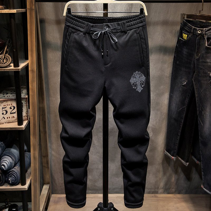 Autumn and winter style men's sports pants black tightness waist casual pants men's body small footrest pants men's and Korean version trendy