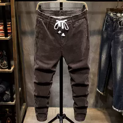 Strips pants men's autumn and winter casual pants men's loose large size Harlan pants winter thick corduroy trousers