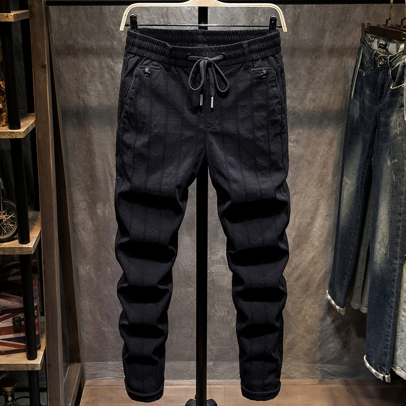 Autumn and Winter Black Leisure Pants Men Fix Small Foot Tide Pants Men and Korean Current Strip Pants