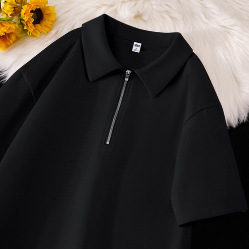 Японская цветная летняя хлопковая черная сексуальная футболка polo с молнией