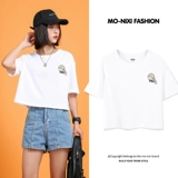 Tide, короткая белая летняя мультяшная футболка, короткий рукав, европейский стиль, коллекция 2022, свободный крой, высокая талия