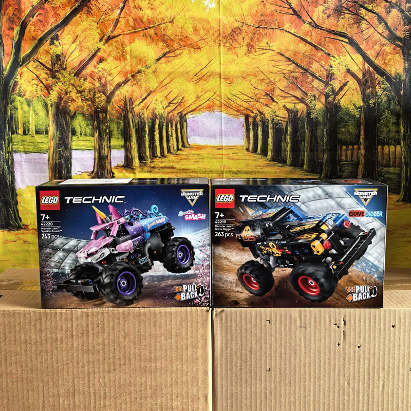 Lego Technic 42219 Fire and Ice Pull-Back Car 42220 Pull-Back Monster Truck Building Block Toy