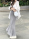 灰色条纹鱼尾半身裙女春夏新款miu系长裙蕾丝拼接衬衫三件套装裙