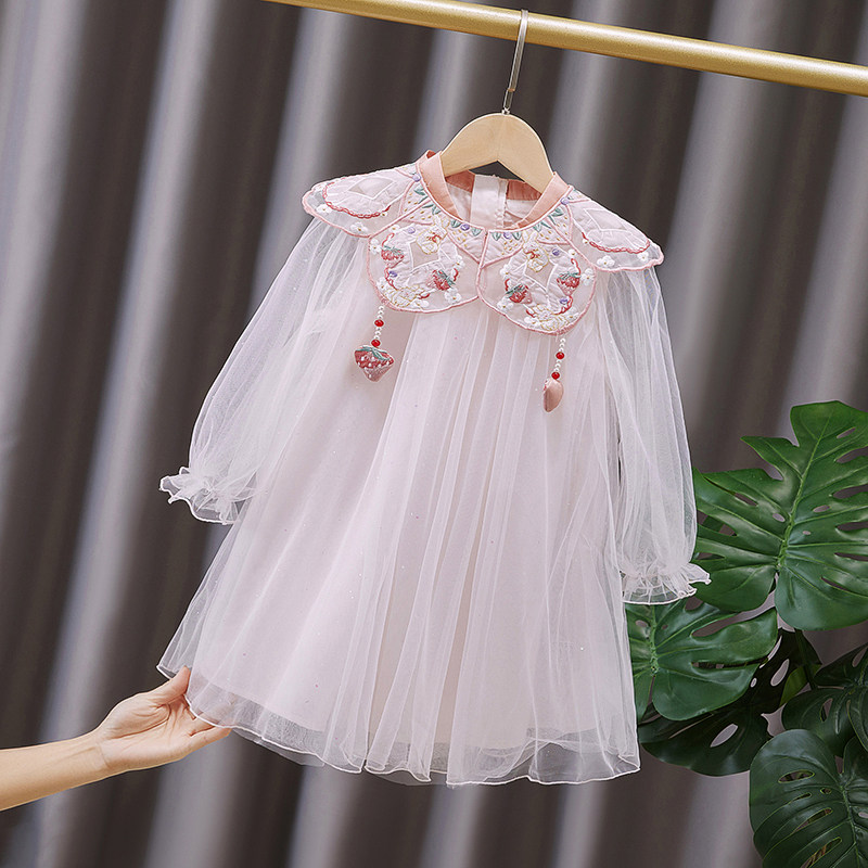 Girl Summer Dress Foreign Dress 2022 Women's Treasure Ice Screen Yarn Sleeves Sun Protection Summer Dress Slim Fit Baby Princess Dress