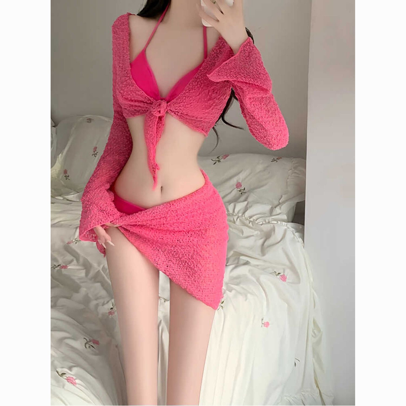 Dopamine 2024 New Pink Sexy Bikini Four-Piece Swimsuit for Women Hot Spring Hottie Sanya Long-Sleeved Swimwear Dopamine 2024 New Pink Sexy Bikini Four-Piece Swimsuit for Women Hot Spring Hottie Sanya Long-Sleeved Swimwear