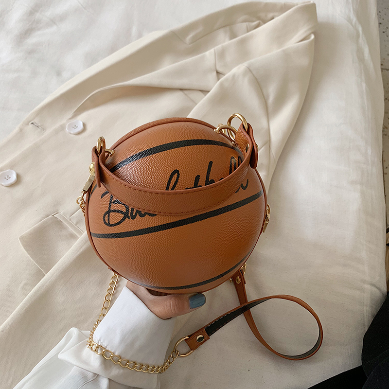 BrownInternet celebrity Same personality Funny Small round bun Women's bag 2021 new pattern Basketball bag Messenger Pink ins Chain package