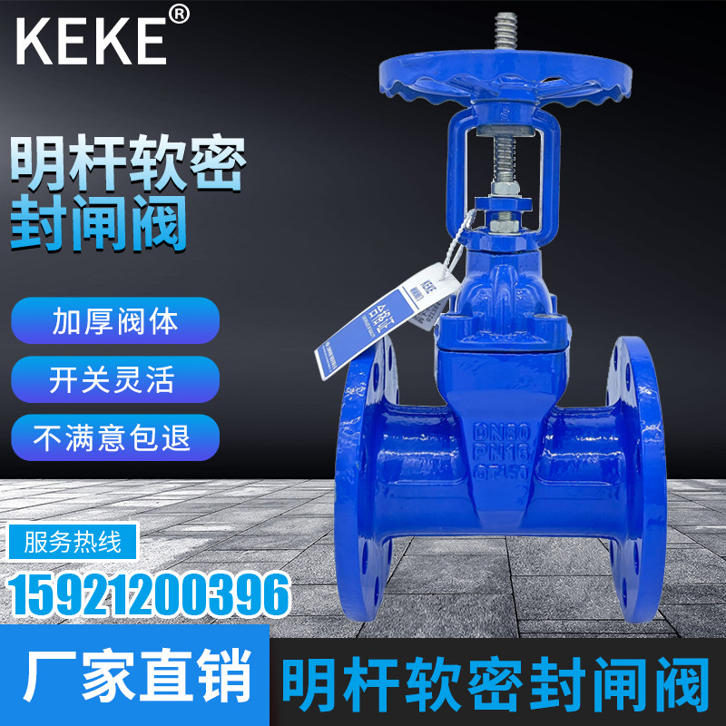 Shanghai Ke Ke valve Z41X-16Q fire Ming rod gate valve seat soft sealing flange ductile iron DN50 400