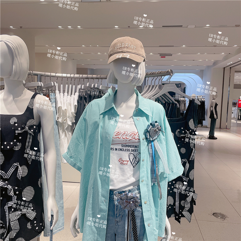 Ur2026 Women's Trendy Three-Dimensional Floral Badge Plaid Cardigan Shirt Uyv260033