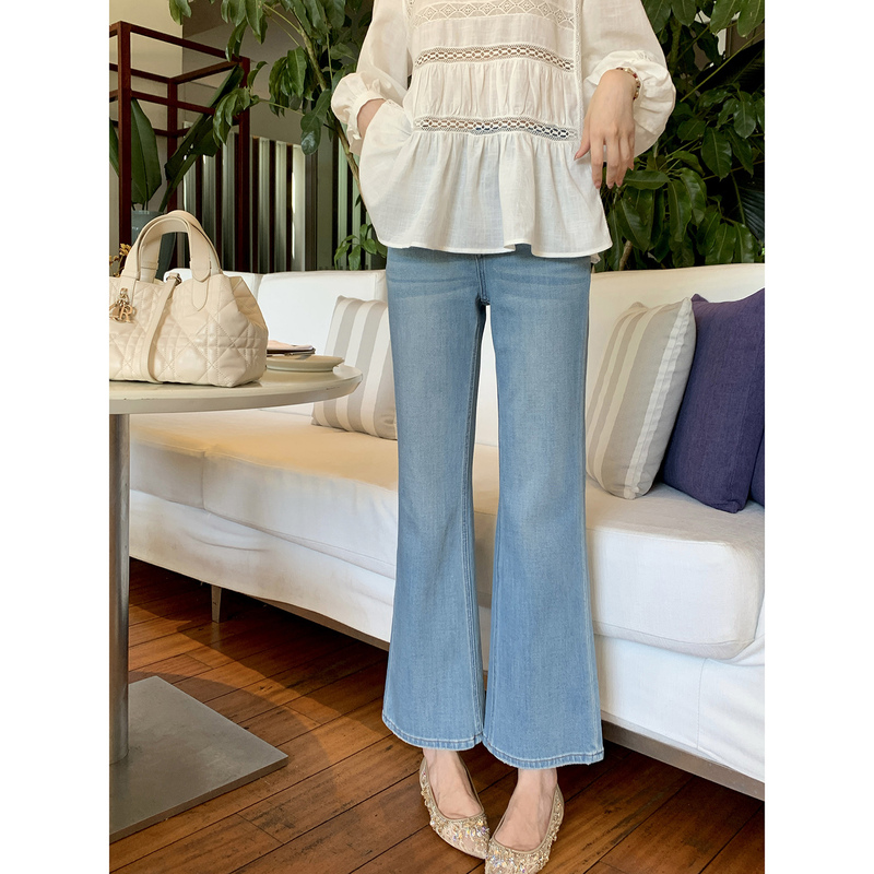 Wang Hanyan Four Seasons Commuting Lyocell Linen Elegant Commuting Versatile Slimming Flared Nine-Point Jeans for Women Summer Wang Hanyan Four Seasons Commuting Lyocell Linen Elegant Commuting Versatile Slimming Flared Nine-Point Jeans for Women Summer
