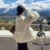 WangHanYan2021 winter new white hairy man made mink suede fox fur straw jacket female short