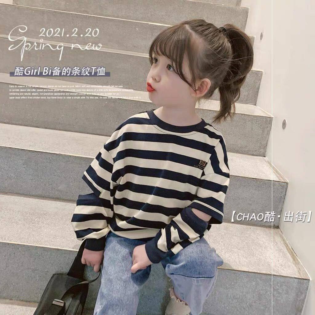 Small budding babyboy clothing girl Han version striped casual blouse baby spring dress foreign blouse children spring and autumn clothes tide