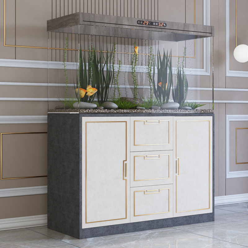 Light luxury fish tank cabinet bottom cabinet European ultra-white grass tank bottom filter cabinet shelf with drawer Aquarium base Living room cabinet