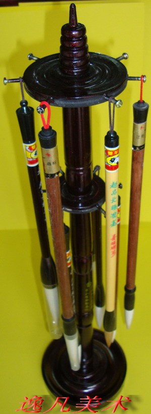 Double-layer round pen hanging 13-pin solid wood pen holder study four treasures calligraphy and painting supplies