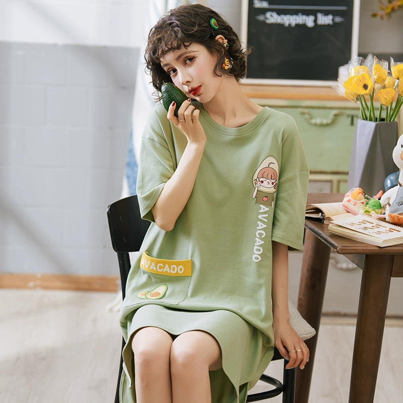 Đồ ngủ nữ trong gió lưới màu đỏ tinh khiết bông bơ màu xanh lá cây vàng gợi cảm phòng riêng kích thước lớn váy ngủ rộng rãi nữ mùa hè - Đêm đầm