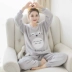 Sky Blue Winter Pyjama Nữ Plus Velvet Dày Ấm Coral Velvet Ren Công chúa Gió Hair Band Bộ đồ hai dây Phụ nữ cao cấp