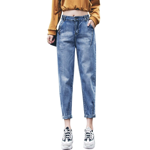 Летние джинсы, штаны, в корейском стиле, по фигуре, высокая талия, свободный крой
