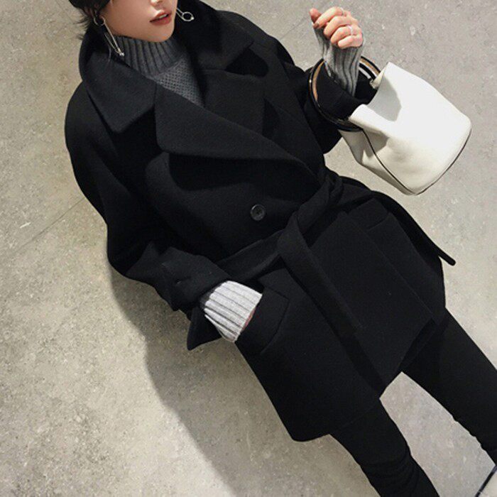 Cashmere Great Coat Autumn Winter Woman Mid high-end collection waist display slim thickened warm heben wind large size fur coat tide