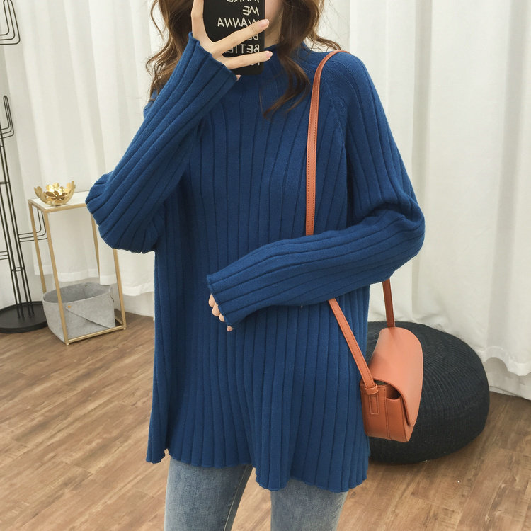 Semi-high collar sweater 2022 spring autumn new Korean version pit strip knit undershirt for a casual display slim 100 hitch