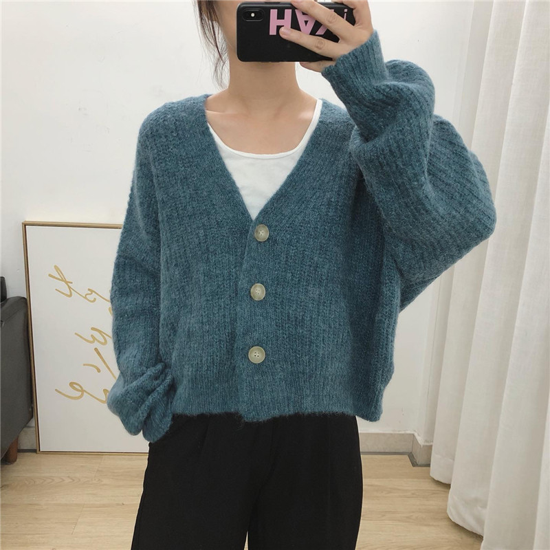 Lazy Wind shorts knit cardiovert 2022 spring autumn new Korean version casual loose sweaters slim sweater