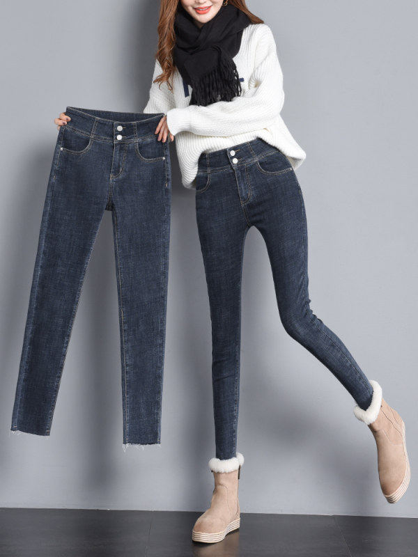 High-waisted denim pants women's 2021 spring new Korean version of the wild slim-fit high stretch nine-point pencil pants tide