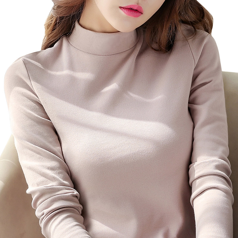 Half-height collar Long sleeves T-shirt Female fall thin section Korean version loose with slim fit outside wearing 100 hitch undershirt tide