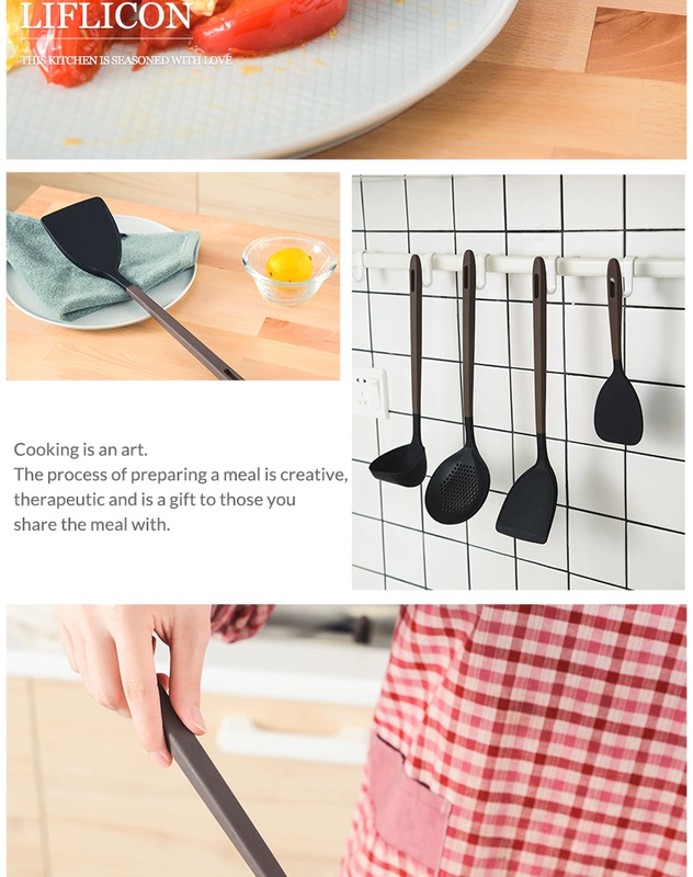 Liflicon Platinum Silicone Sh xẻ Spoon Bộ dụng cụ nhà bếp Set Spatula Nhiệt độ cao Soup Spoon Colander Không dính Áp dụng - Phòng bếp chảo chống dính tổ ong